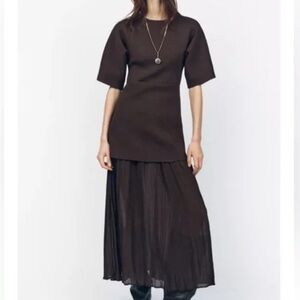 Zara Dark Brown Maxi Dress with pleated skirt